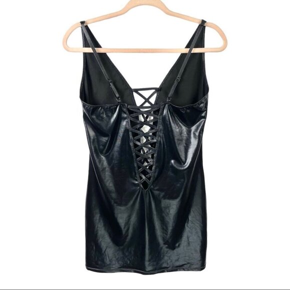 ** Ann Summers Samara Wet Look Black Mini Stretch Dress Size M/ US 8-10 - Picture 6 of 8